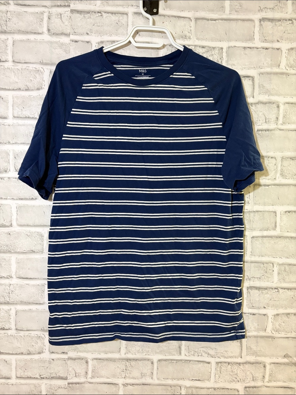 Marks & Spencer Navy & White Striped Short Sleeve Tee loungewear medium